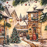 Ubrousek na decoupage - vzor 3301 domečky, vánoce