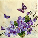 Ubrousek na decoupage - vzor 1301 kytky fialové, motýli