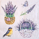 Ubrousek na decoupage - vzor 0130 levandule, ptáček, košík