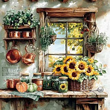 Ubrousek na decoupage - vzor 0314 zahradní kuchyně, slunečnice