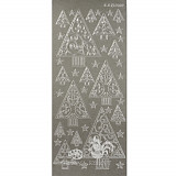Etikety samolepící - Vánoční stromky stříbrné