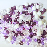 Broušenky a mačkané korálky směs 100 g fialová / bílá