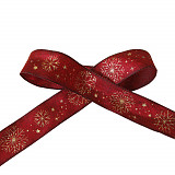 Stuha s drátkem š. 2,5 cm - červená vánoční 1 m