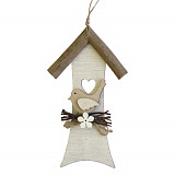 Dřevěná dekorace 20 cm - budka s ptáčkem bílá