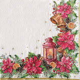 Ubrousek na decoupage - vzor 4464 vánoční růže, lucerna