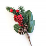 Dekorace větvička vánoční s jeřabinou 25 cm