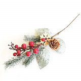 Dekorace větvička vánoční, šiška a vločka 30 cm