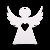 Dekorace dřevo anděl, srdce 5,5x5 cm - bílý